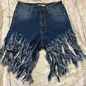 Frayed Denim Fringe Shorts